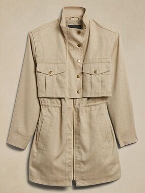 Banana Republic Light Beige Herringbone Utility Jacket with Draw Waist